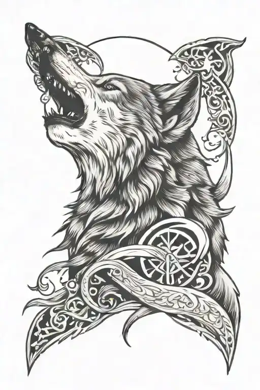Lone Wolf Howling With Pisces Sign