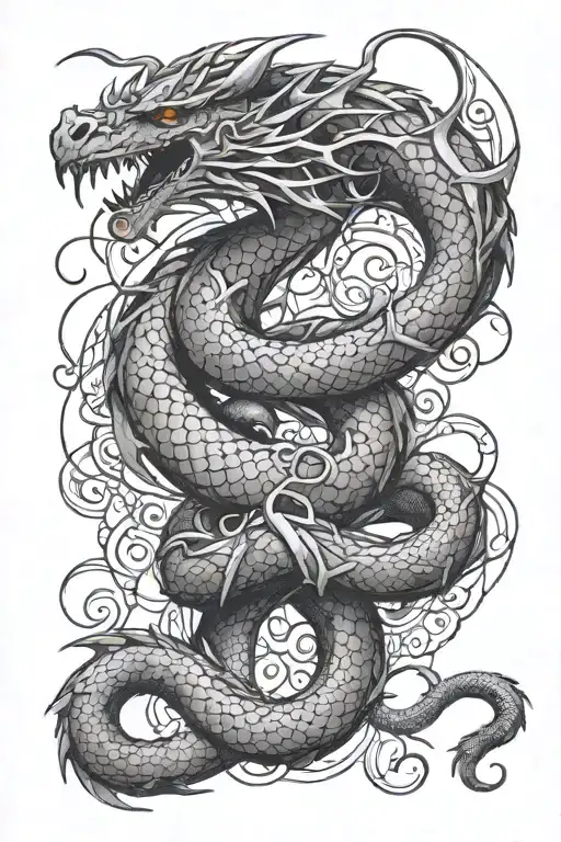 Dragon Wrapped With Cross Surrounded