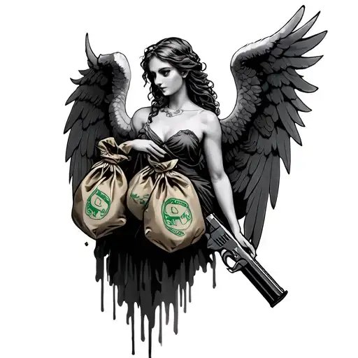 Angel With Money Bags With A K47