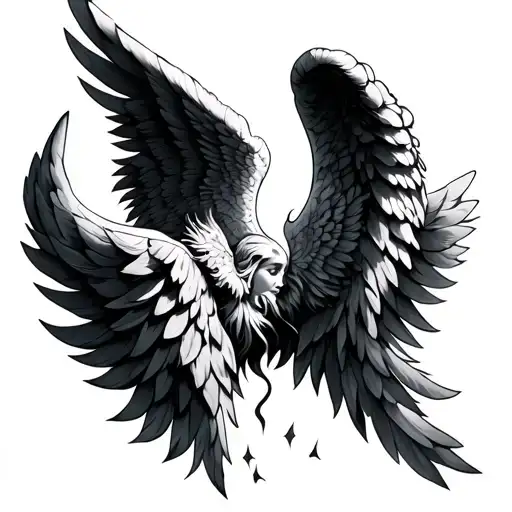 Angel Wings That Are Flying And Losing Feathers