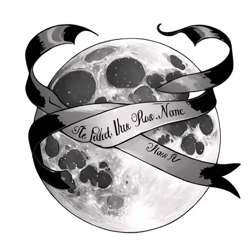 A Full Moon With A Ribbon Around It And Two Names In The Ribbon