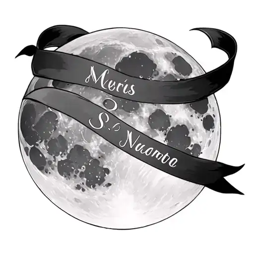 A Full Moon With A Ribbon Around It And Two Names In The Ribbon