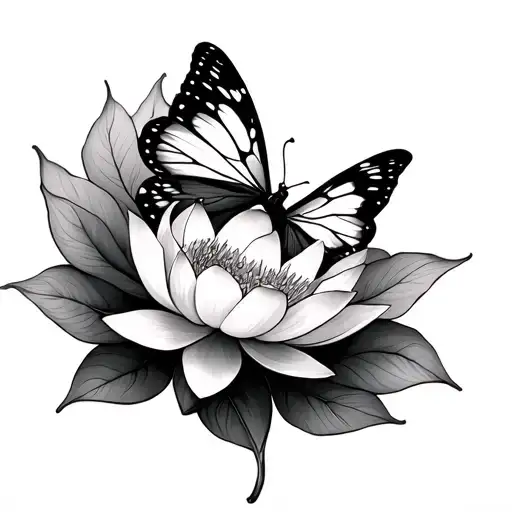 Lotus And Butterfly Tattoo Design Combining