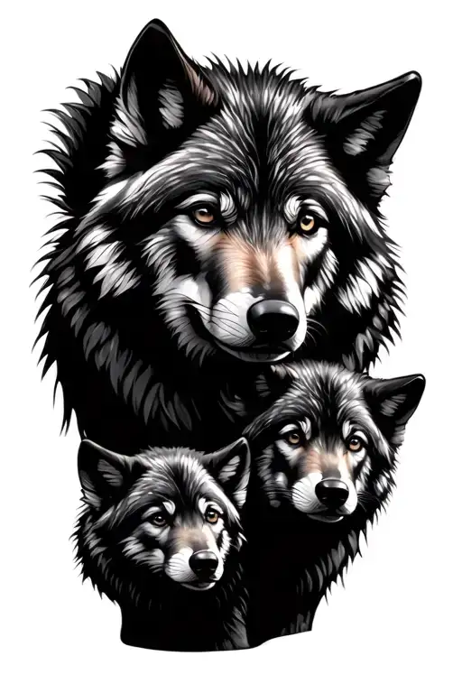 Wolf And 2 Cubs