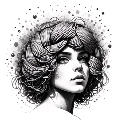 Female Face With Yarn Exploding Out Of Head