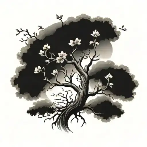 A Sycamore Tree And A Cherry Blossom Tree Growing