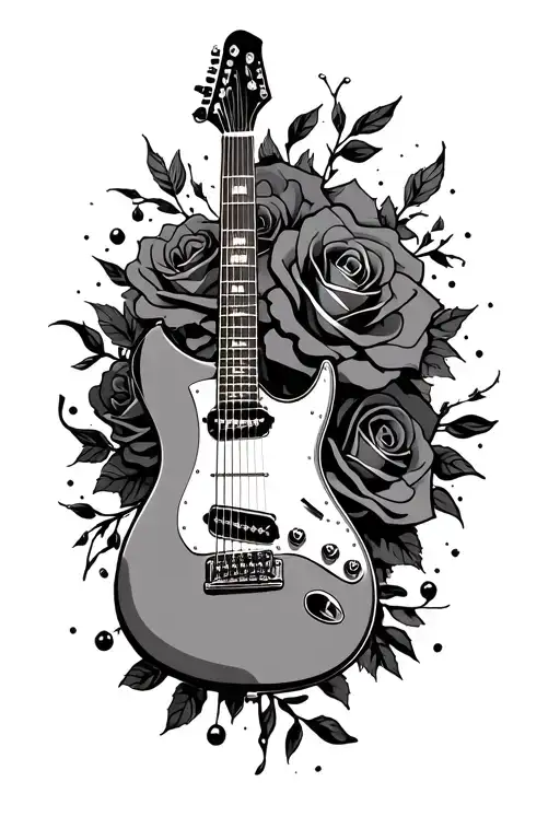 On Hand Tattoo Electric Guitar With Roses