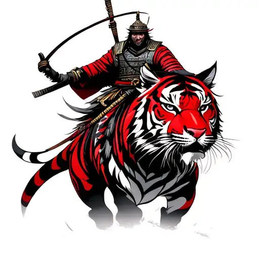 A Samurai Mounted Inside A Red And Black Tiger
