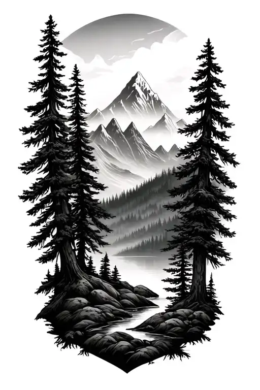 Forest Tattoo With Mountains In The Background