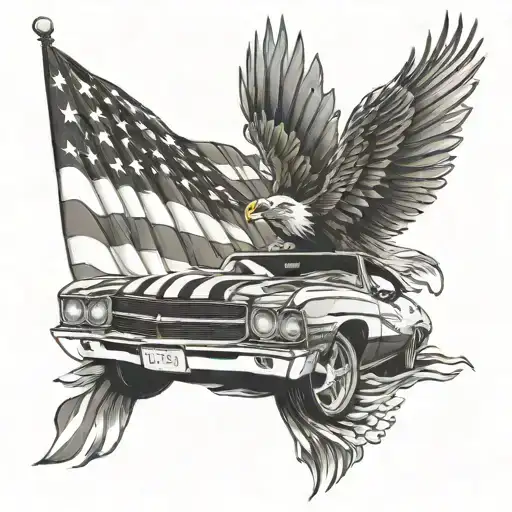 American Flag With Eagle And Chevy Chevelle 1969