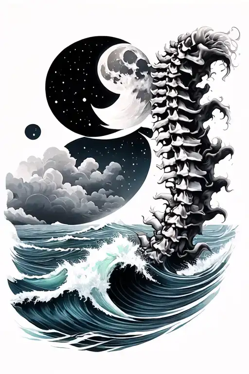 Spine Tattoo The Ocean And The Moon