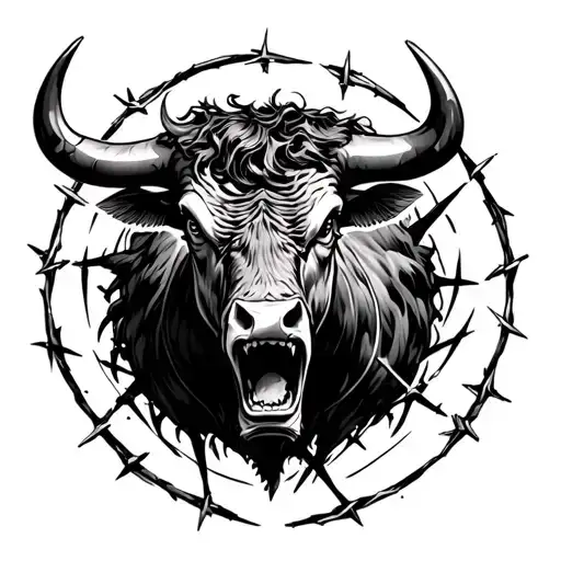 I Want To Make Me A Cirlce With Barbed Whire And In The Center Of The Cirlce One Angry Bull