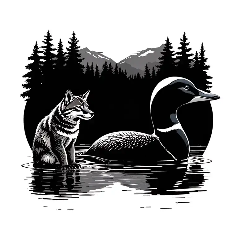 Loon And A Bobcat In The Wilderness