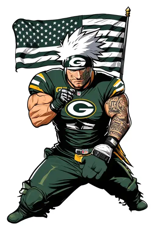 Kakashi With Green Bay Packers Logo And American Flag With Spartan Warrior