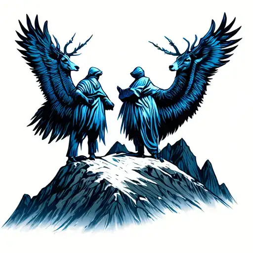 Blue Healers Standing On A Mountain