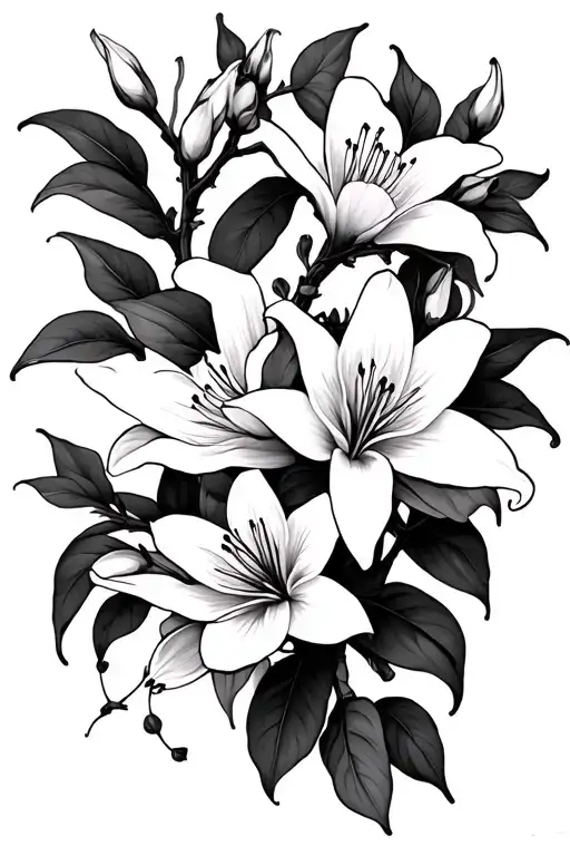 Cherry Blossom Branches And Spider Lilies Intertwined