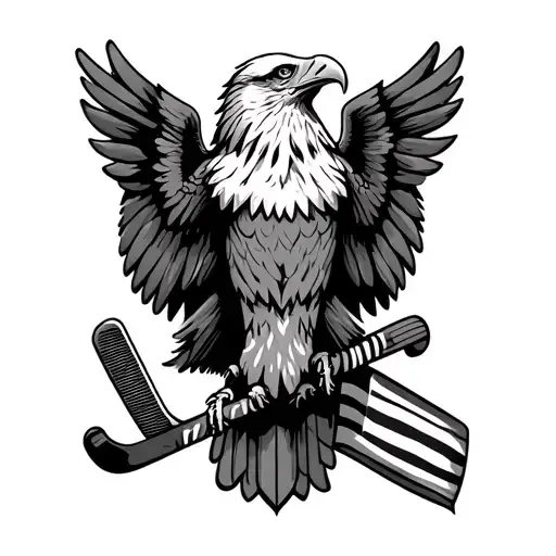 Polish Eagle With American Flag And Hockey Stick