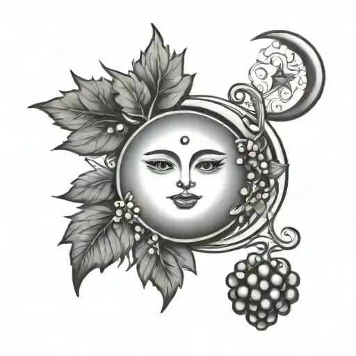 Very Simple Sun And Moon Design With Berries And Grapes