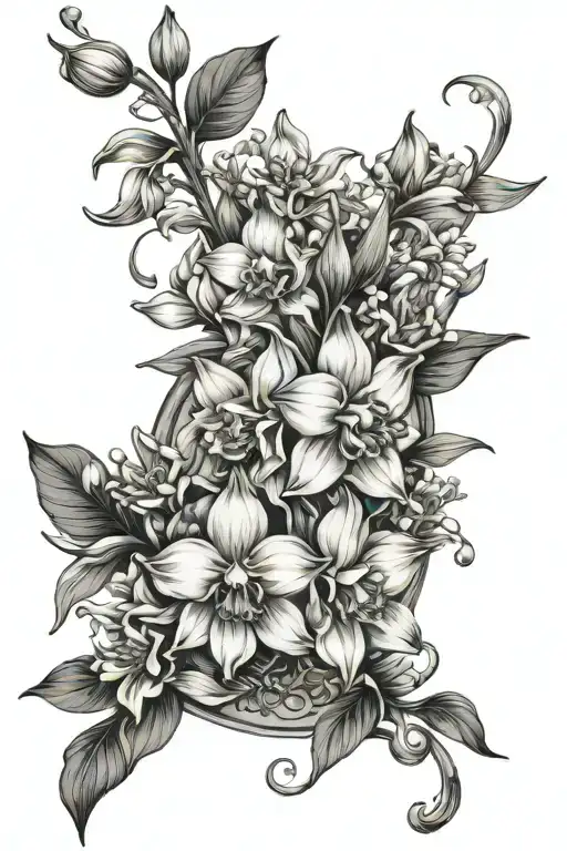 Daffodils Water Lily Violets Chrysantheums Lily Of The Valley Intertwined