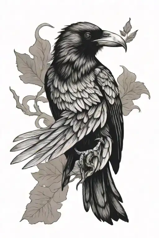 Crow Standing Proudly Leaves