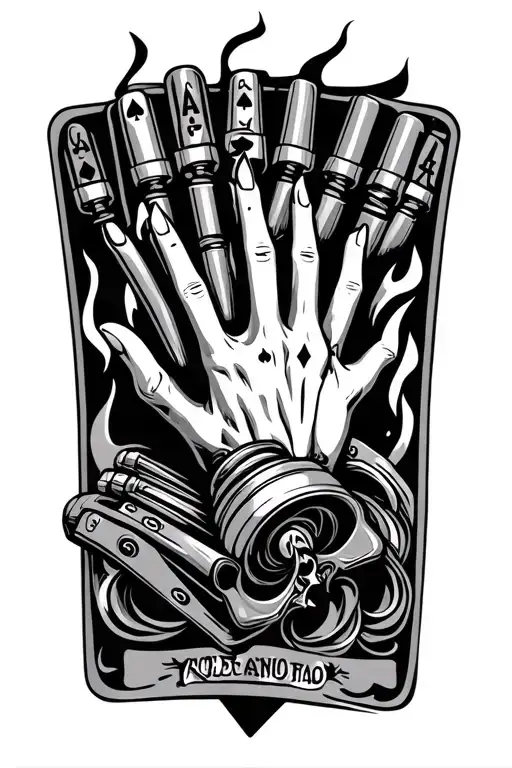 Hand Of Cards Being Spread Surrounded By Burning Pistons