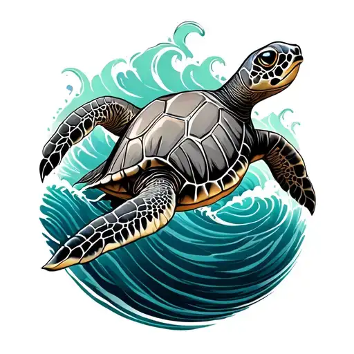 Sea Turtle And Waves