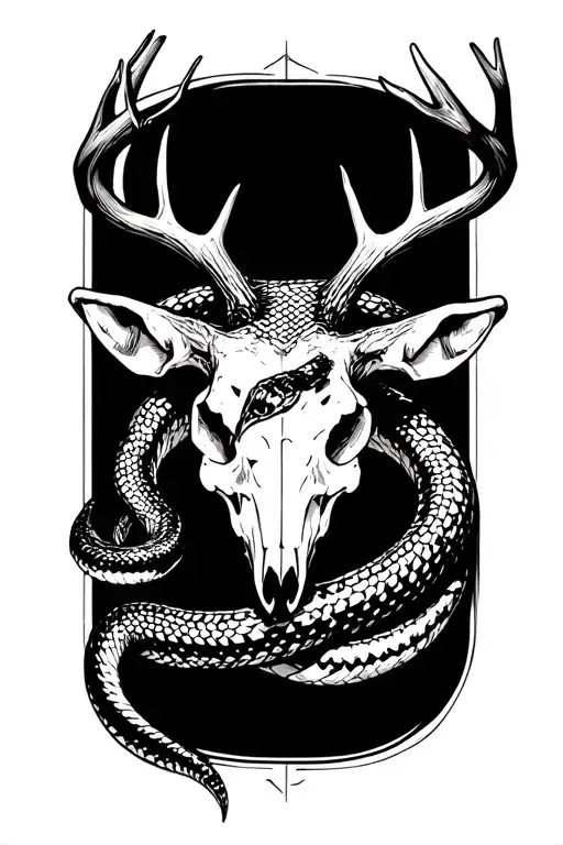 Rattlesnake And Deer Skull