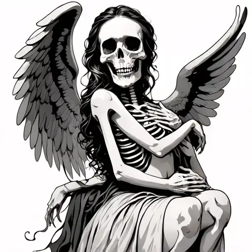 Skeleton With Wings Holding Fainted Woman