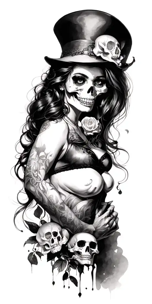 Skulls And Sexy Woman