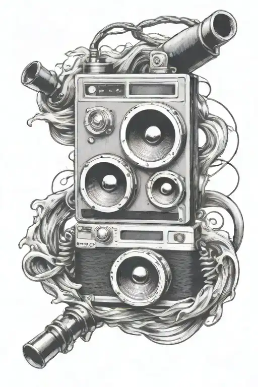 Camera And Speakers Blasting Music Waves