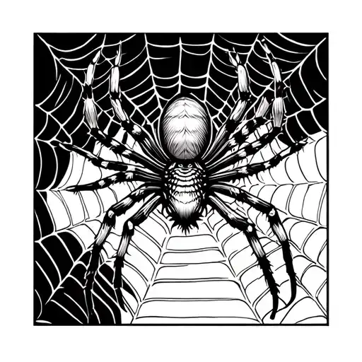 Stencil Outline Tattoo Of Spider Weaving A Web Realistic