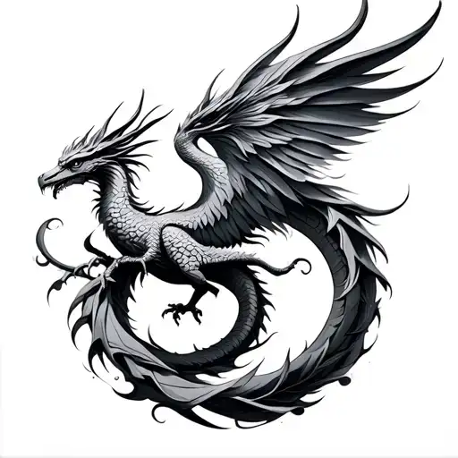 A Spiral Phoenix Dragon And Bird