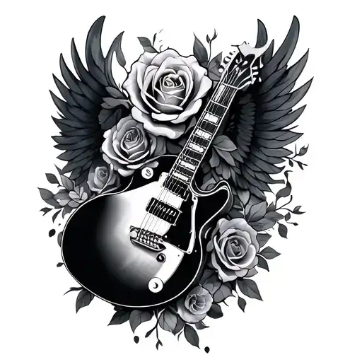 Guitar Wings Half Sleeve Tattoo Roses
