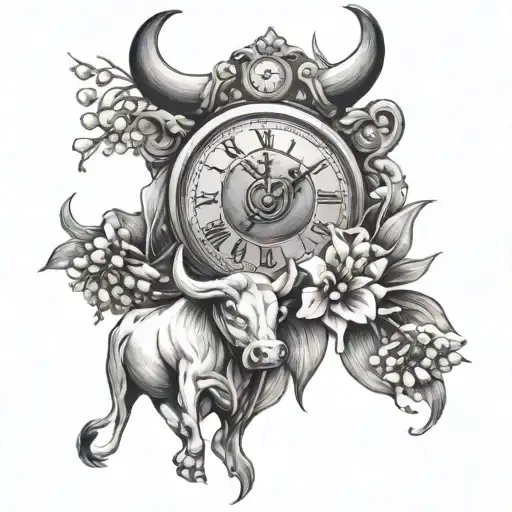 Mean Bull And Lily Of The Valley Flowers With Clock