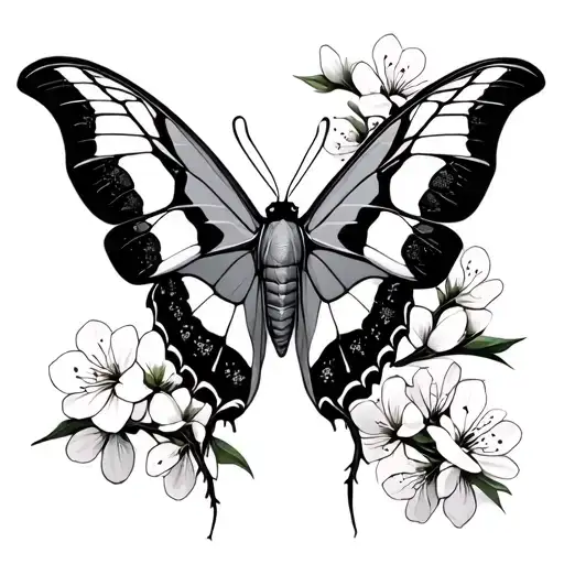 Luna Moth Surrounded By Cherry Blossoms