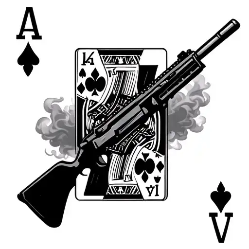 Army Assault Rifle Shotting An Ace Card With Smoke Around It