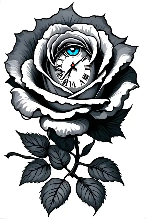 Clock Face Rose Wrapped Blue Eyes