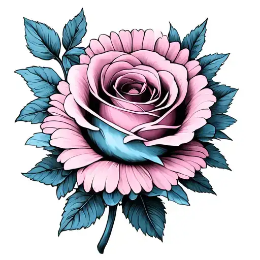 Pink Rose And Blue Daisy