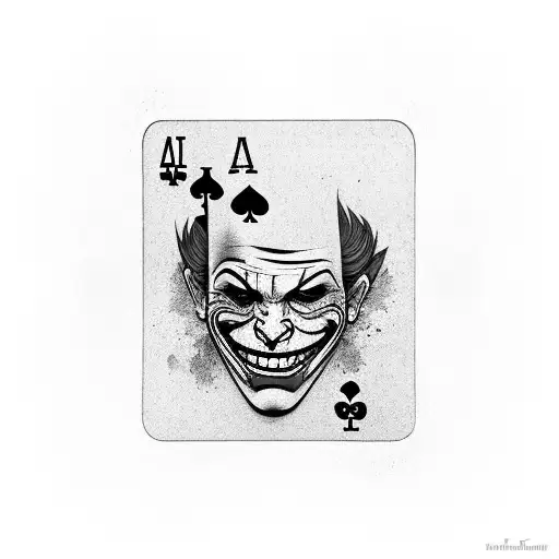 Tattoo Of A Royal Flush With A Joker Card And A Mask Mixed In