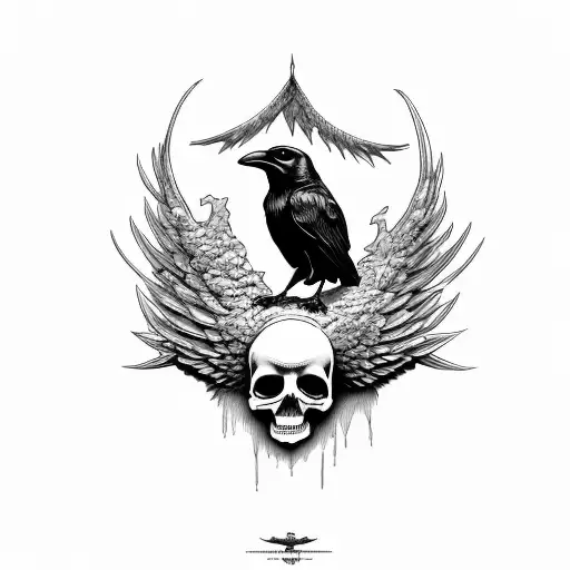 Raven Propped On Skull By Edgar Allen Poe