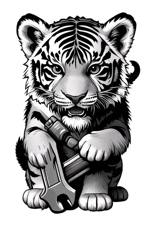 Tiger Cub Holding A Wrench