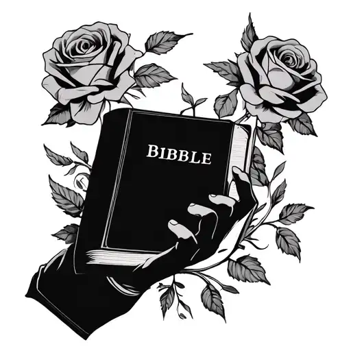 Hand Holding A Bible Surrounded By Roses