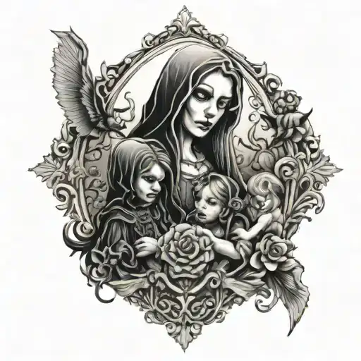 Gothic Themed Mother And 3 Children Incorporated