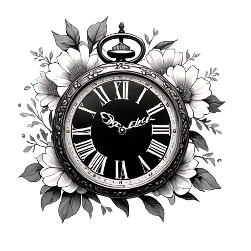 Pocket Clock With Roman Numbers And Flowers