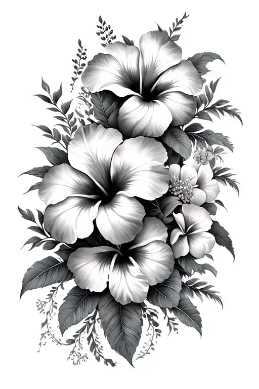 Large Hibiscus Flowers With Small Santan Flowers And A Small Horse