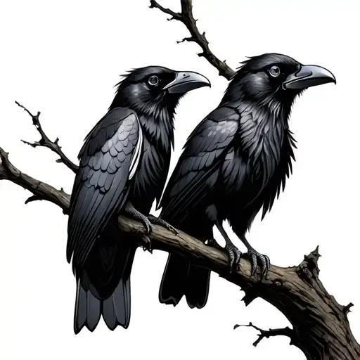 Ravens Huginn And Muninn Perched On A Tree