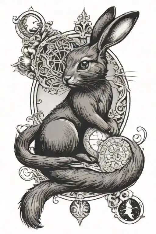 Tarot Card Rabbit Cat Moon