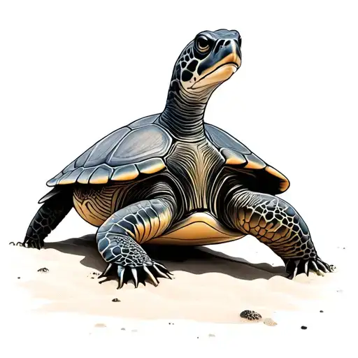 Sea Turtle Crawling On Sand