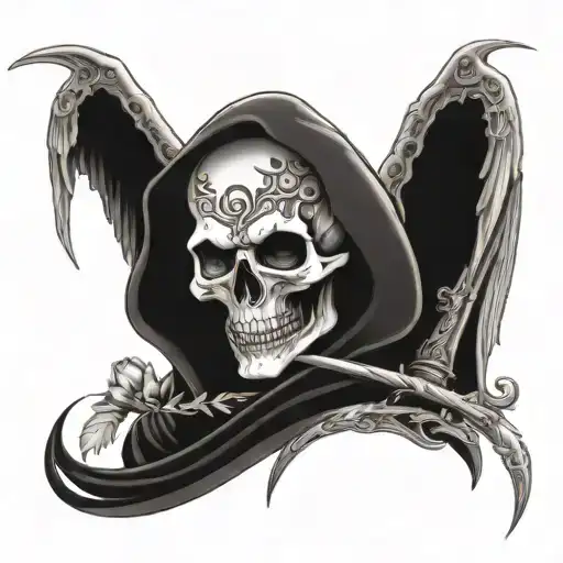 Grim Reaper With Wings And Flowers Growing
