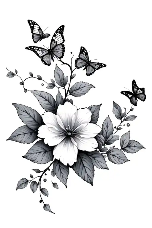 Flower Vine And Butterflies